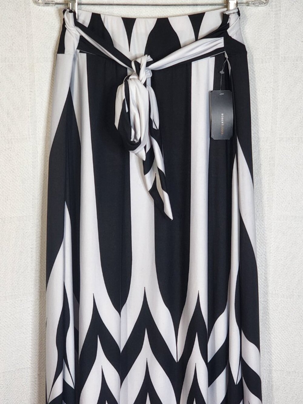 Robert Louis Black and White Pattern Poly Span Tie Front Dress Skirt Size Large - Picture 3 of 16